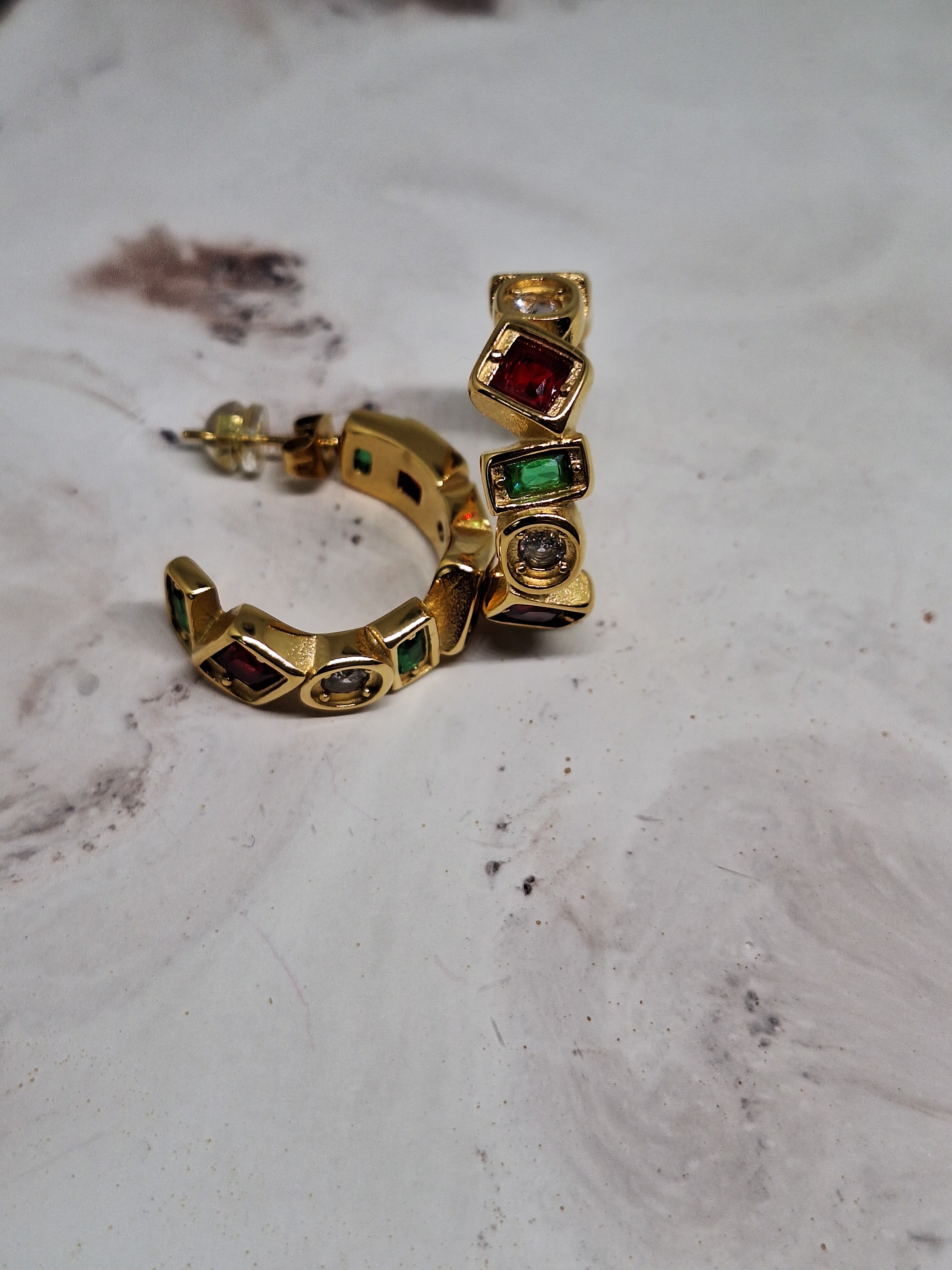 Triple Gem Hoop Earrings