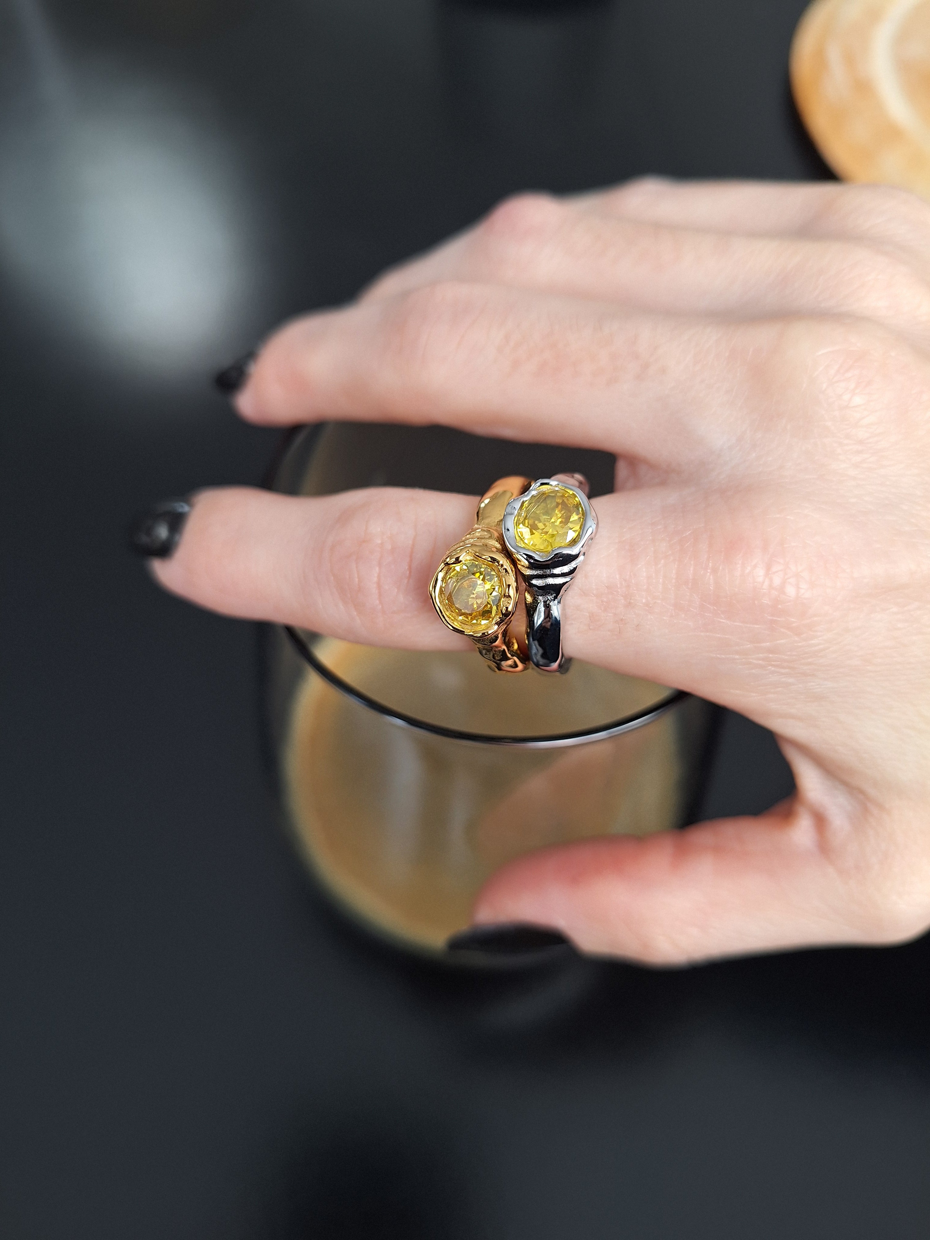 Dual Tone Stone Ring