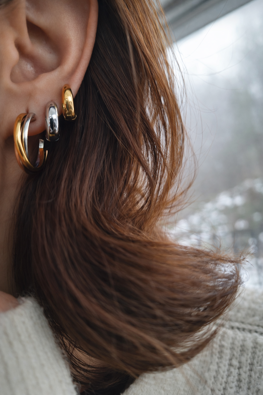 Triple Tone Hoop Earrings