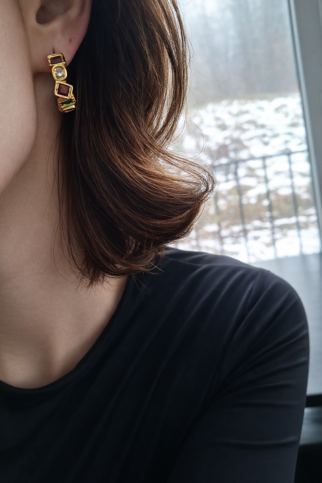 Triple Gem Hoop Earrings