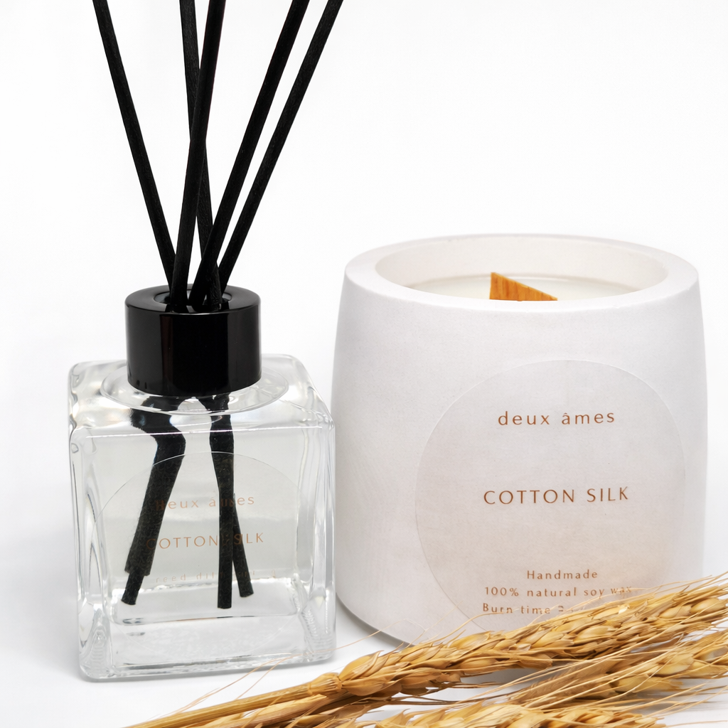 Cotton Silk – Candle porcelain vessel & Reed Diffuser Set