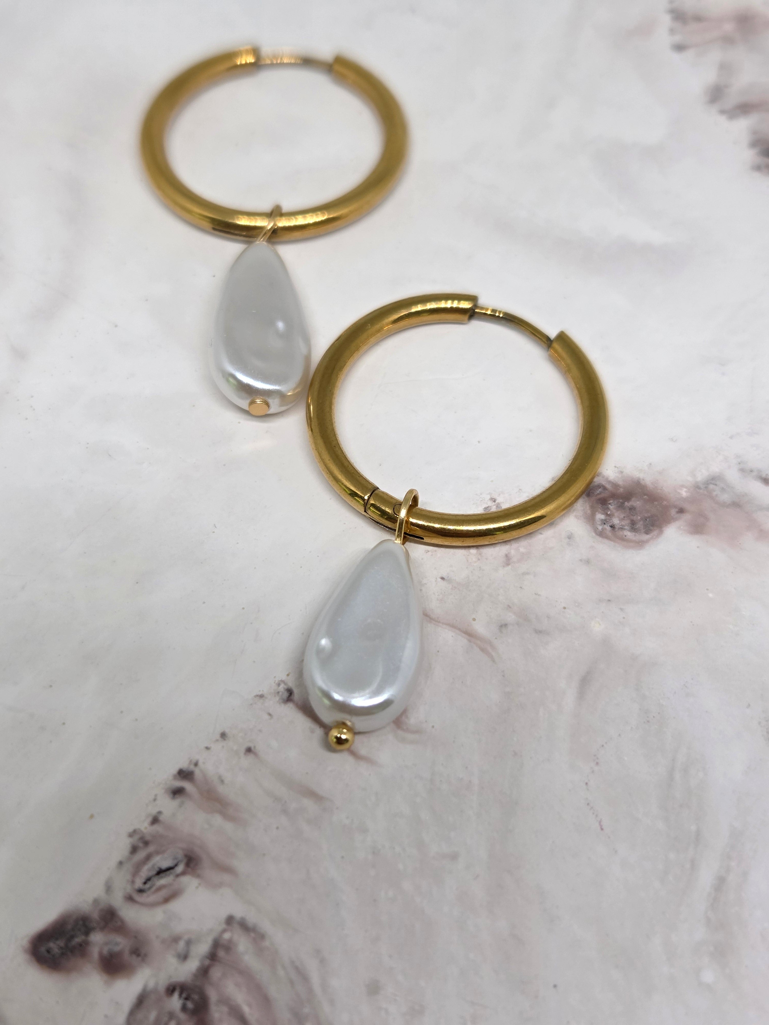 Pearl Drop Hoops