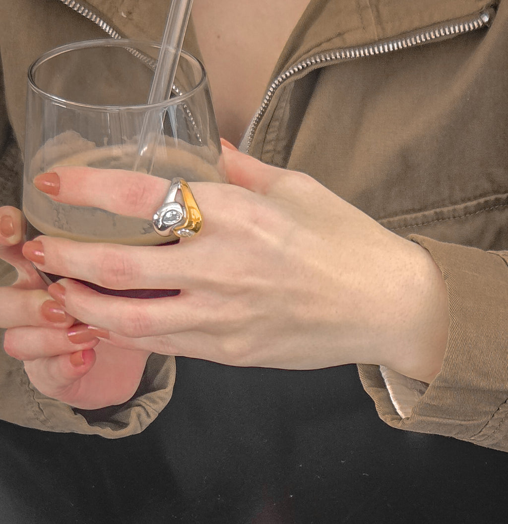 Chunky Two-Tone Ring - Stone