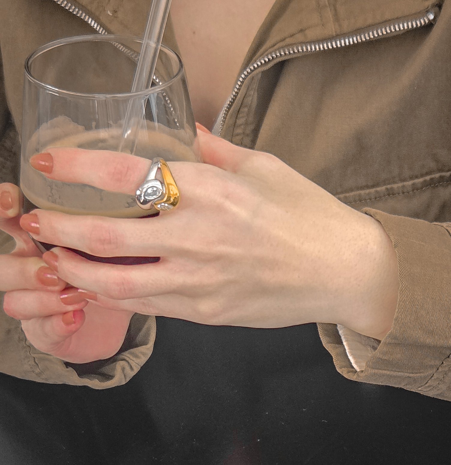 Chunky Two-Tone Ring - Stone