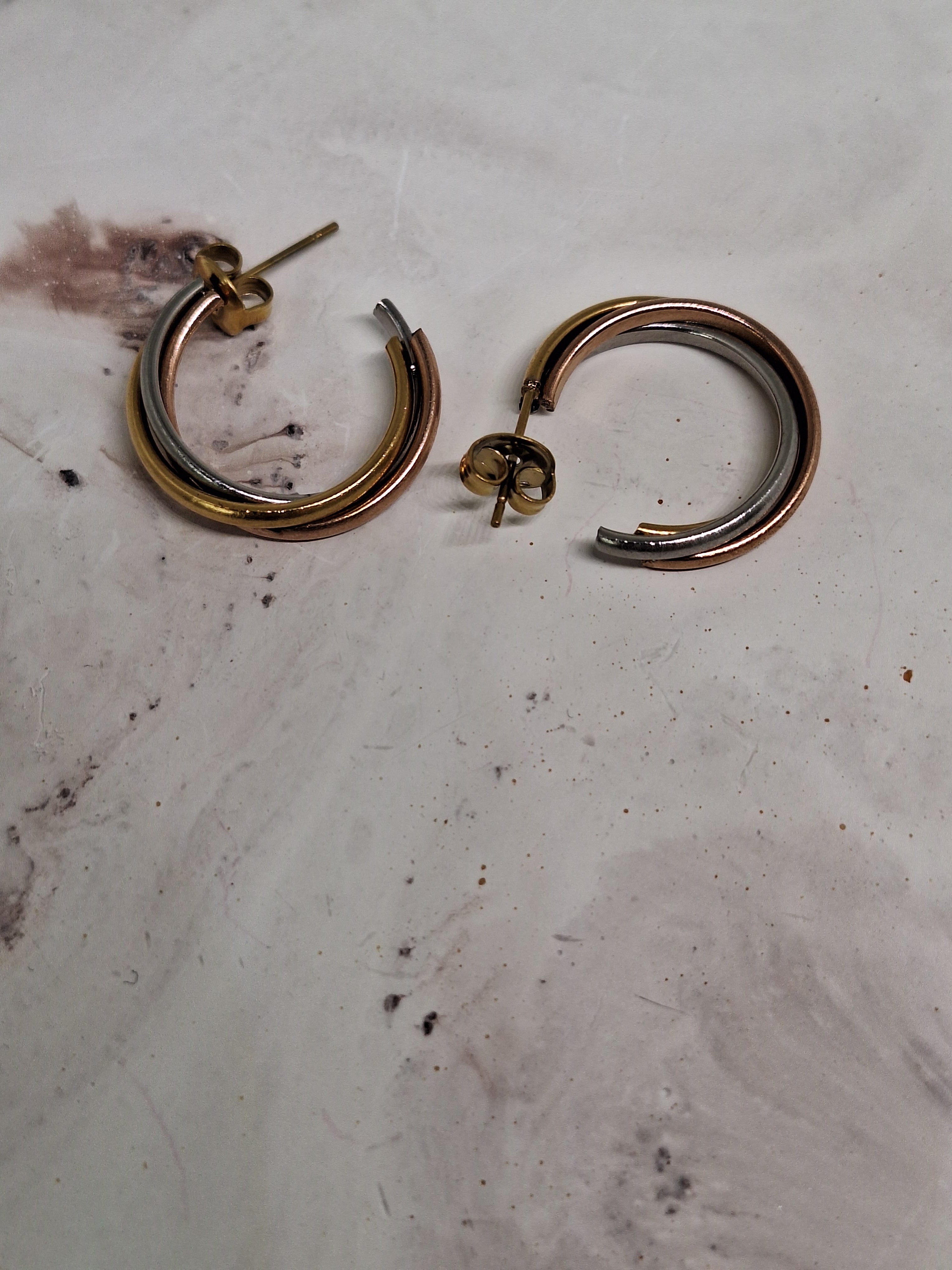 Triple Tone Hoop Earrings