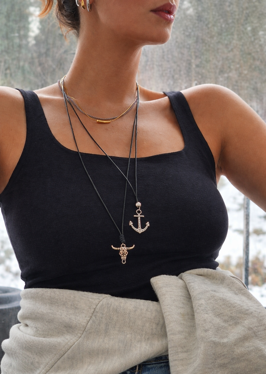 Steel Icons Beaded Cord Necklace